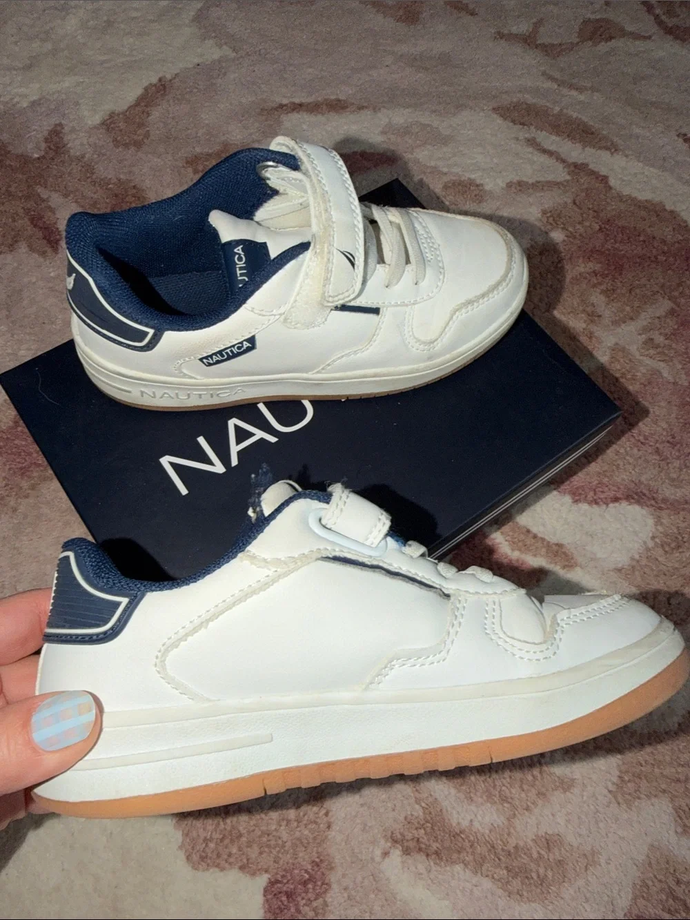 Nautica White and Navy Kids Velcro Tennis Sneaker, Play Shoes